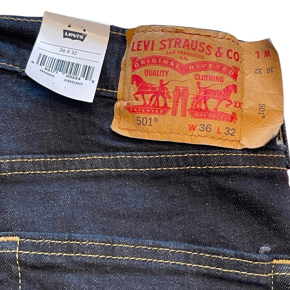 New Levi's Men's 501 Original Button Fly Jeans Size 36x32 Straight Dark Wash - Picture 9 of 13
